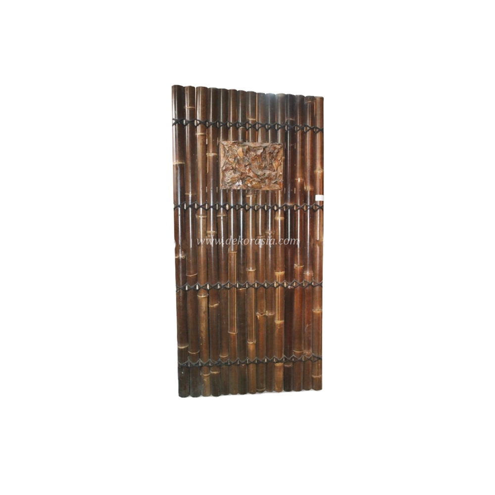 Black half bamboo fence with 4 back slats, decorative inserted and black coco rope - Image 1